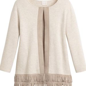 Chico’s cardigan with faux suede and clasp closure